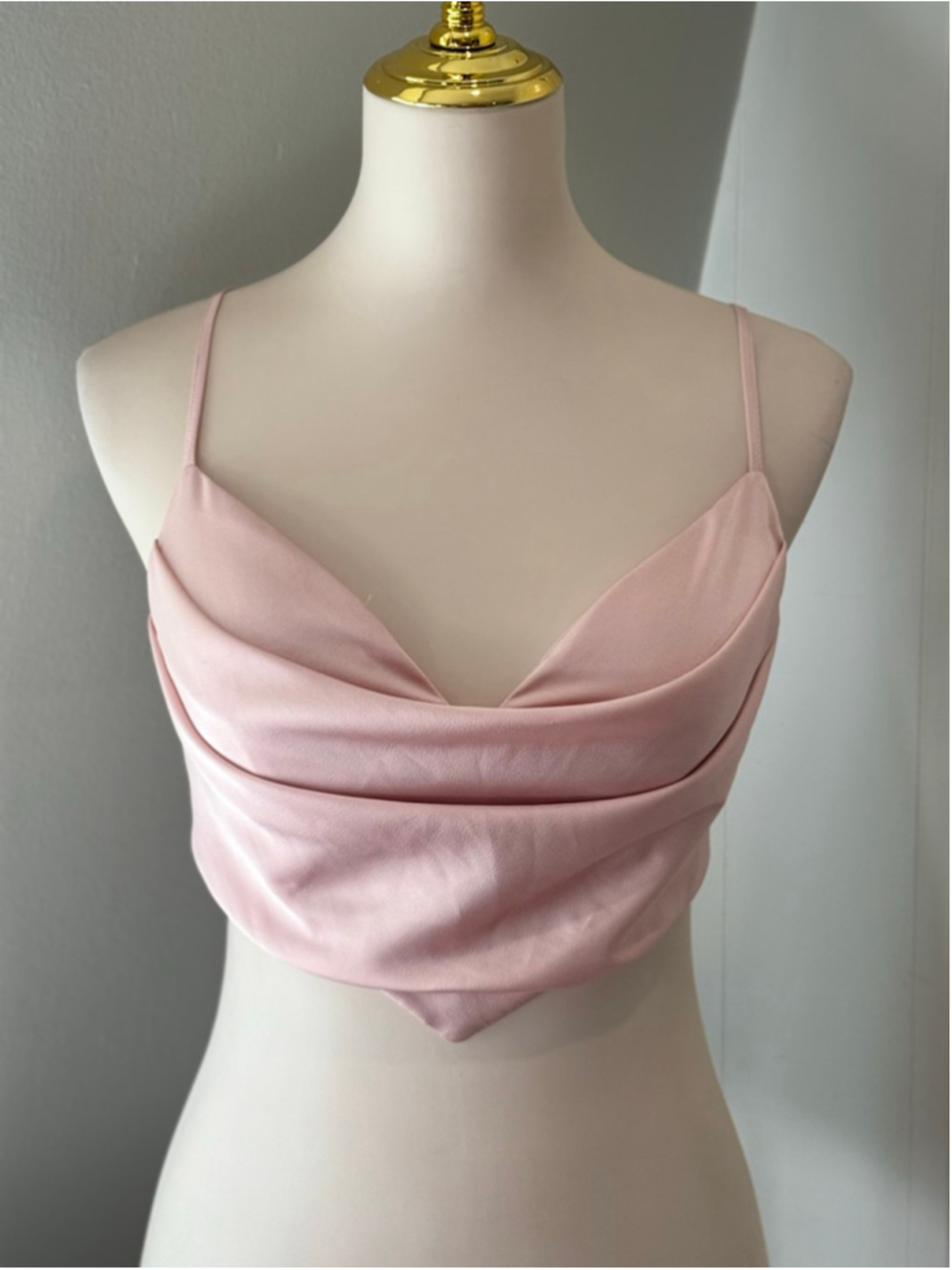Mable Satin Cowl Neck Crop Top Pink Blush Strappy Back Size M Y2K Going Out